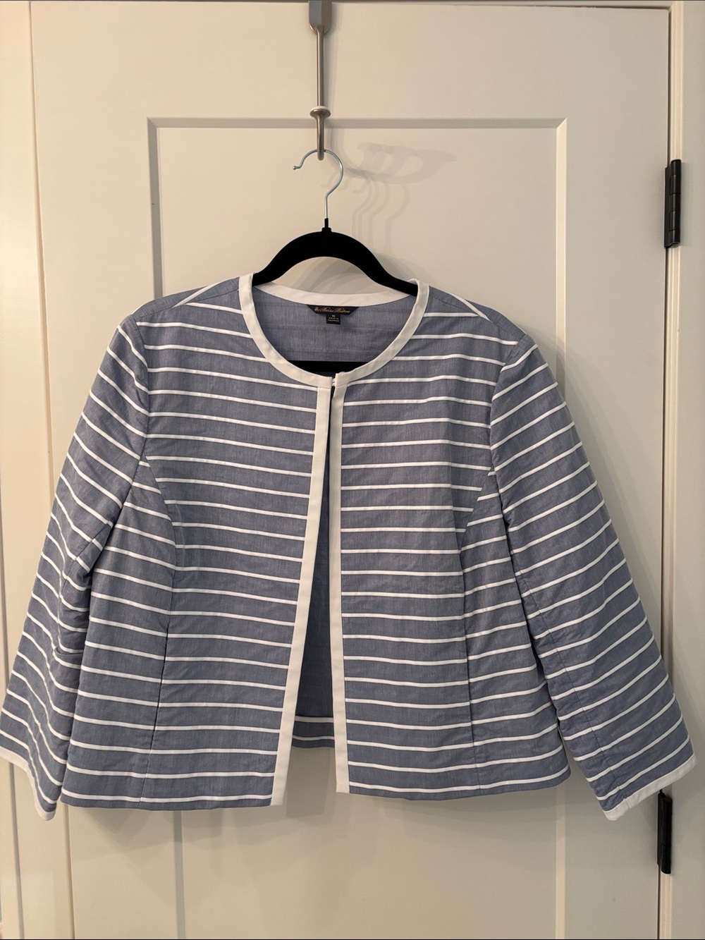 Brooks Brothers Blue and White Striped Collarless Jacket